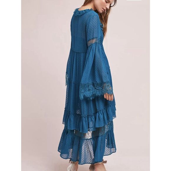 Maeve By Anthropologie Meadow Ruffle Dress - Size XS - Teal - Picture 4 of 10